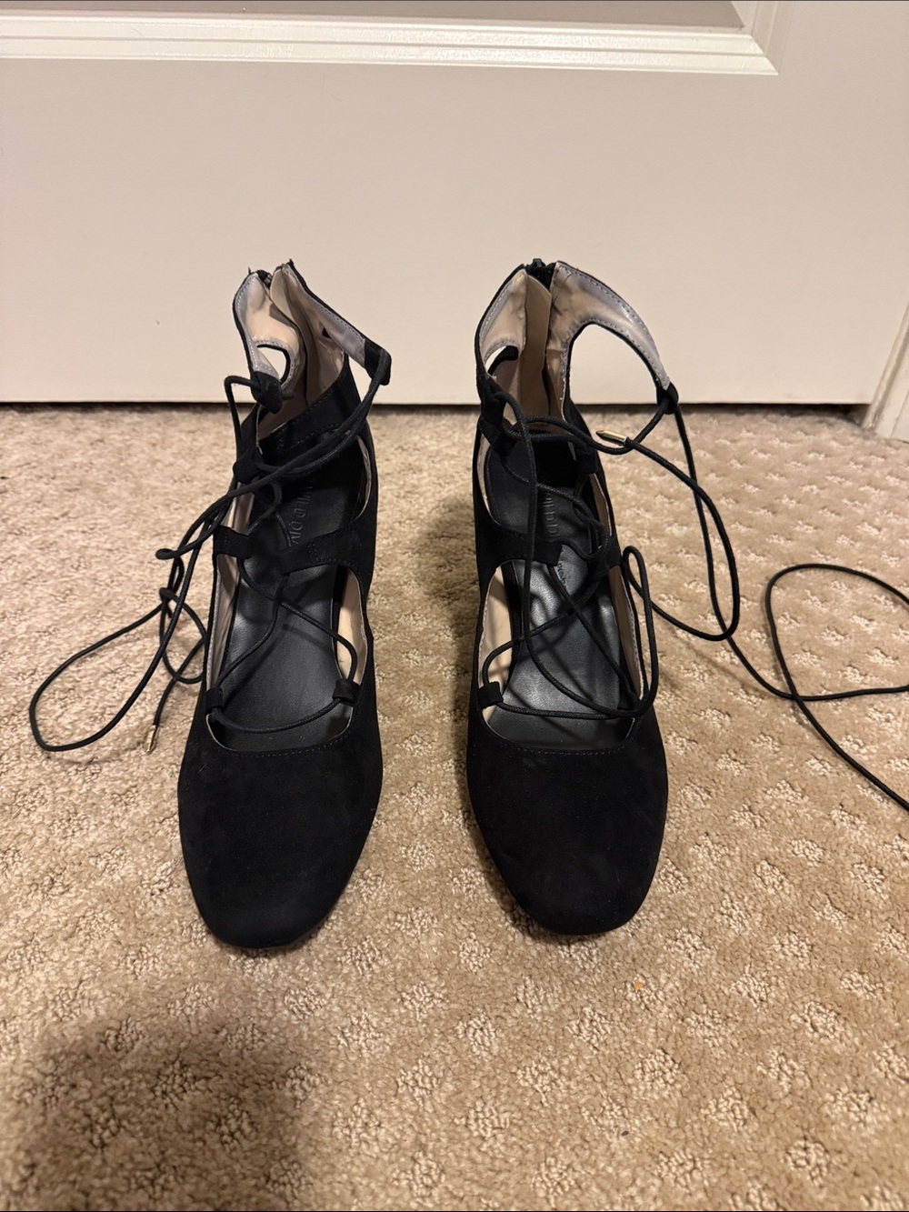 Black Lace-Up Women’s Suede Heels